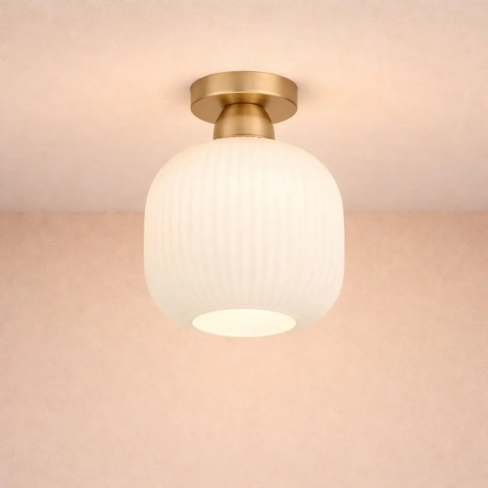 Lampe Plafonnier Led - Verre Plissé Doré | Auréline - | Delvanie