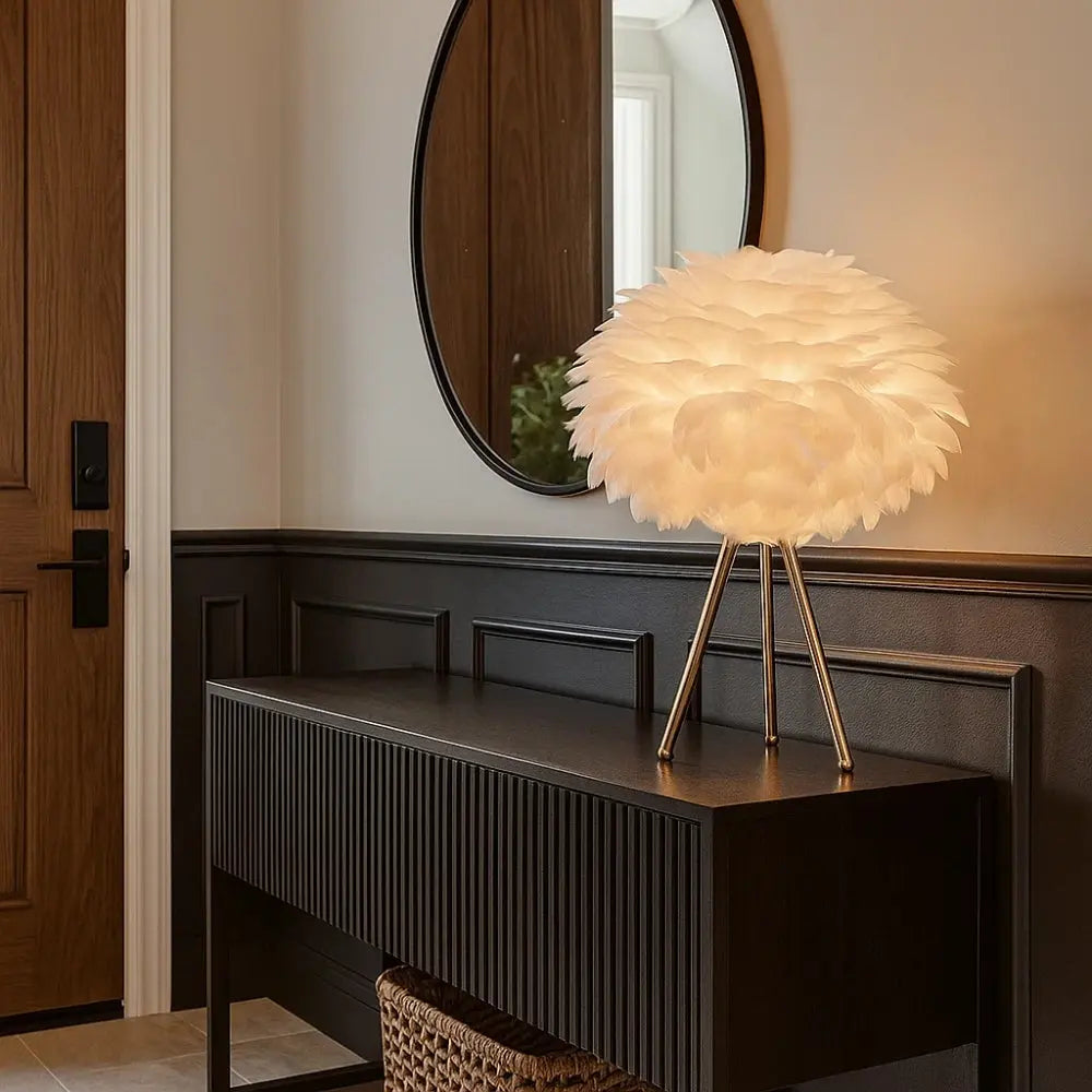 Lampe Table De Chevet - Plumes Dorées Rêveuses | Plumélia - | Delvanie