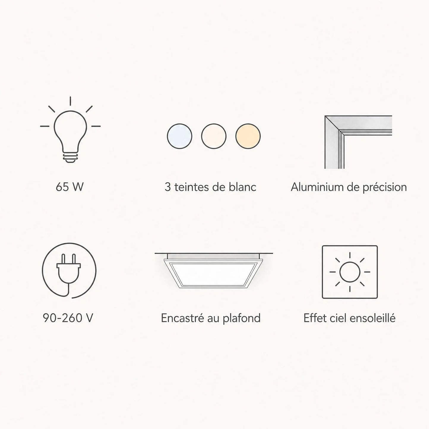 Caractéristiques du panneau LED plafond effet ciel Oculéa | Delvanie