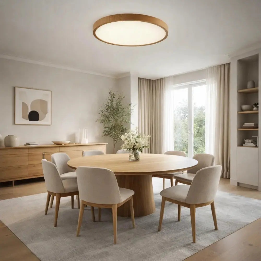 Plafonnier Rond Led - Cercle Bois Épuré | Lunarys - | Delvanie