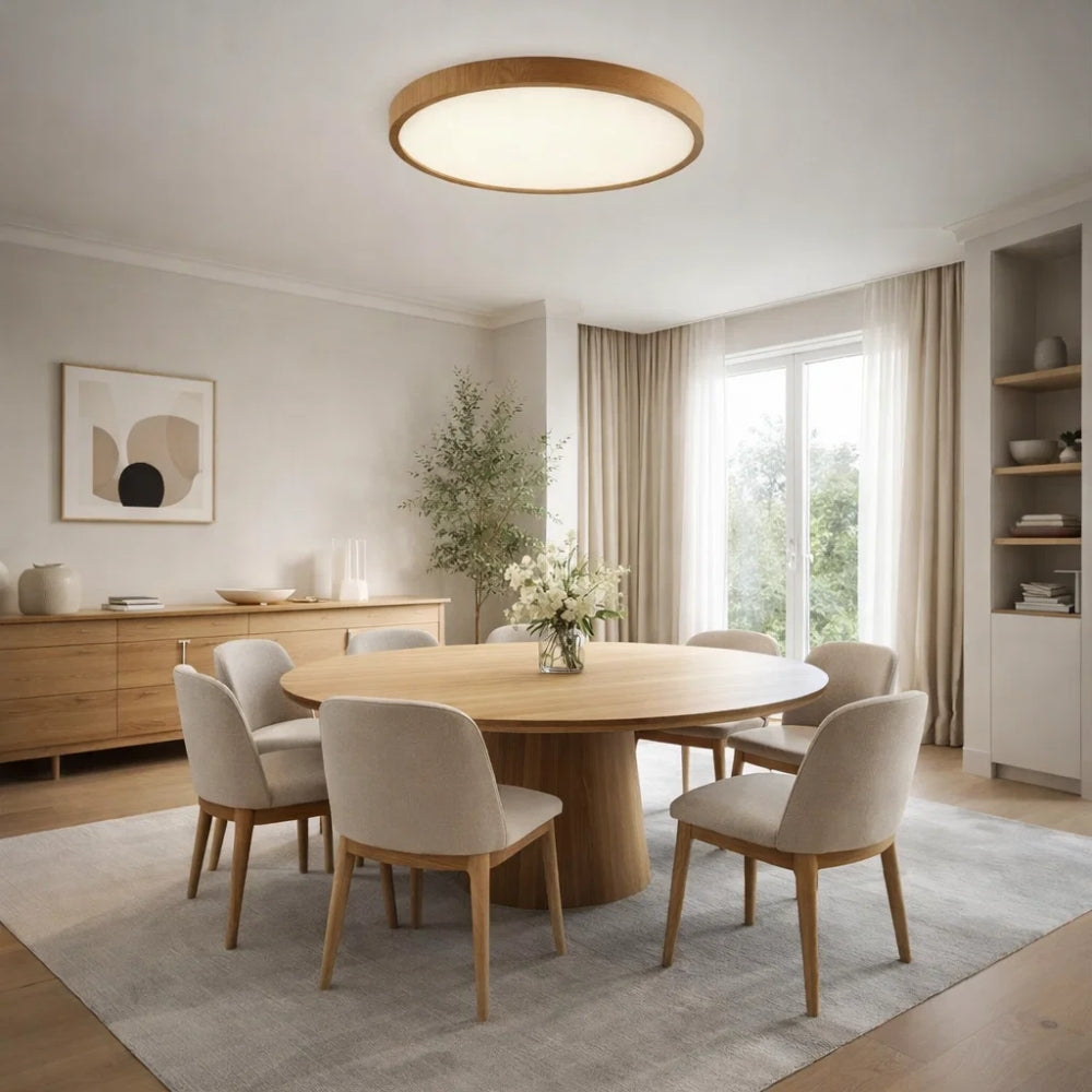 Plafonnier Rond Led - Cercle Bois Épuré | Lunarys - | Delvanie