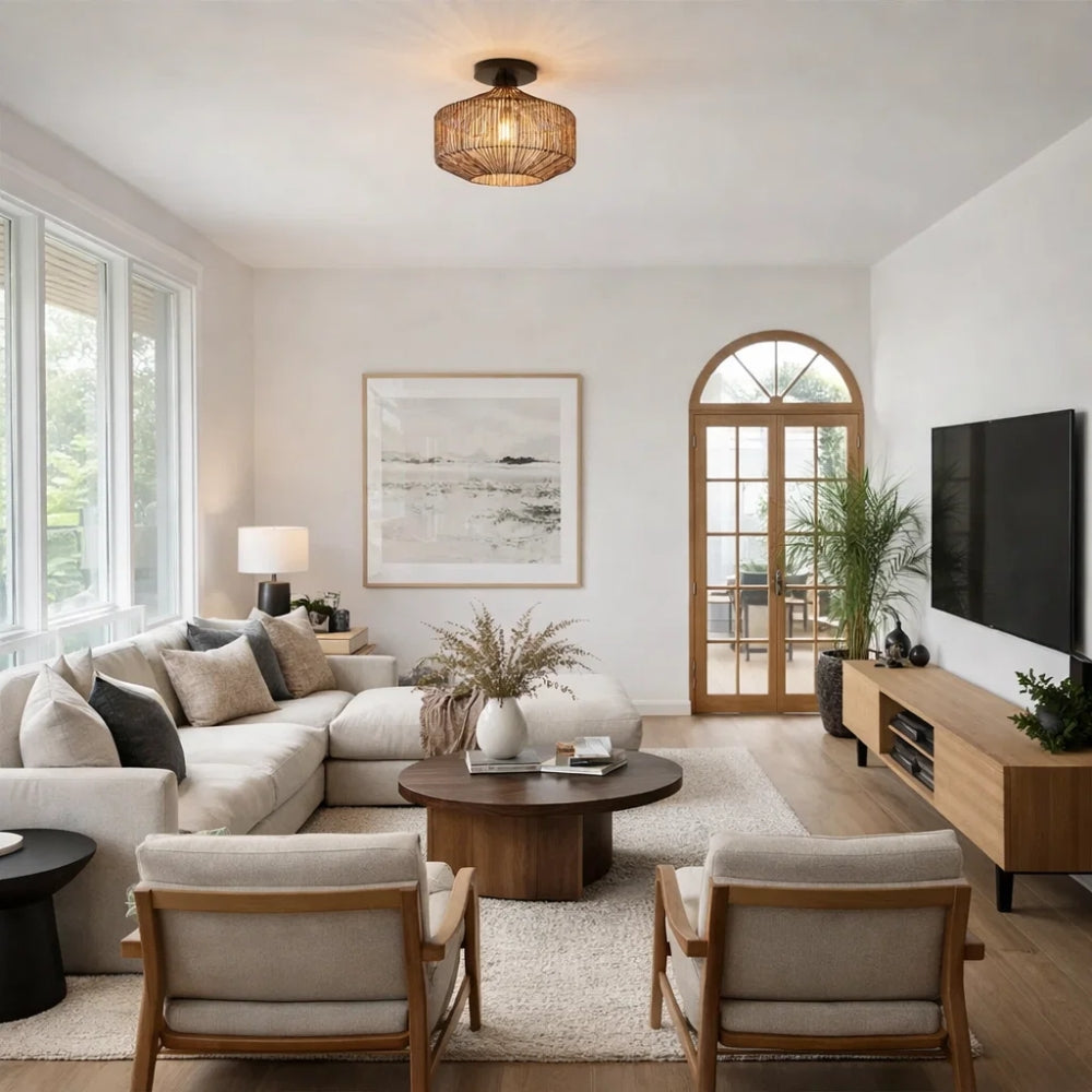 Plafonnier en Rotin - Halo Bohème Tressé | Ravena - | Delvanie