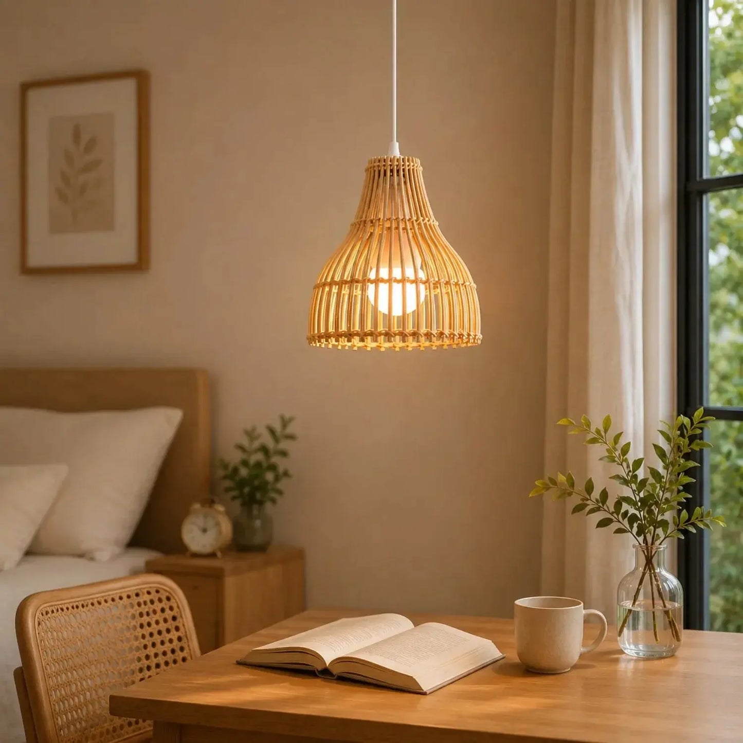 Suspension Bambou Cuisine - Îlot Tressé Main | Ilonéa - Suspension luminaire Delvanie