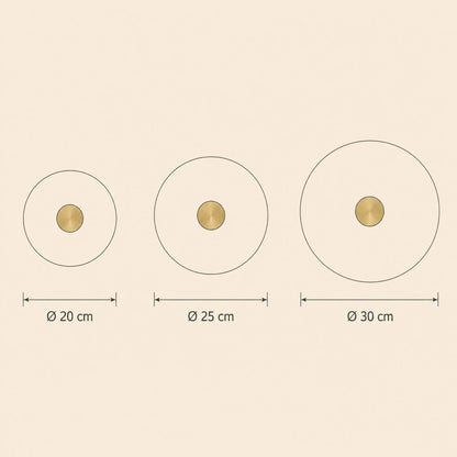 Schéma coté de l'applique murale Art déco Kivara, diamètres 20, 25 et 30 cm | Delvanie
