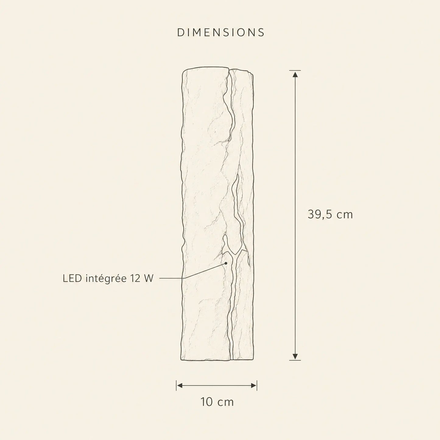 Dimensions de l'applique murale Ardélya, 39,5 x 10 cm, LED intégrée 12 W | Delvanie