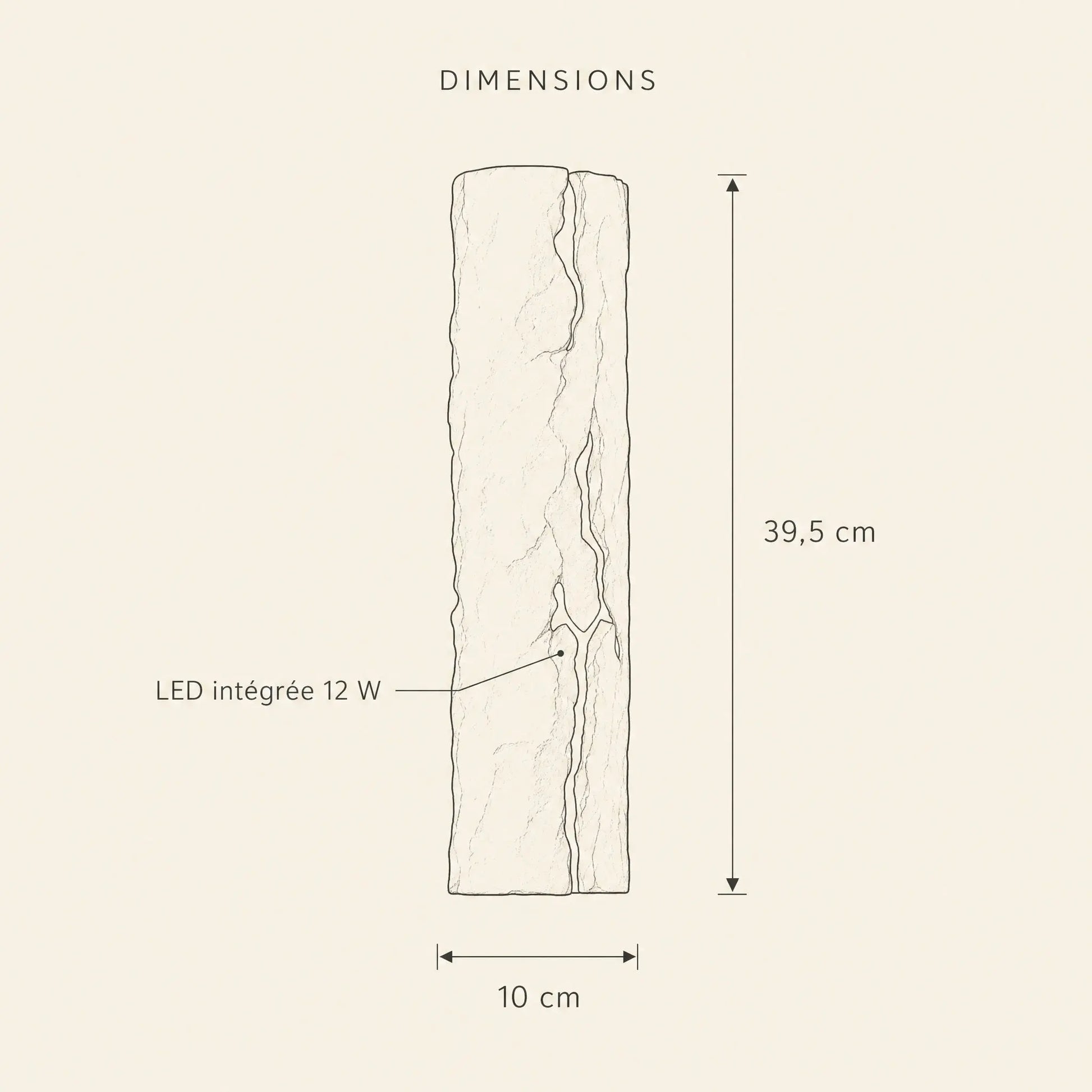 Dimensions de l'applique murale Ardélya, 39,5 x 10 cm, LED intégrée 12 W | Delvanie