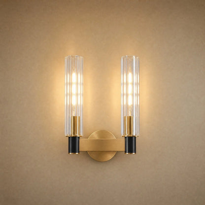 Applique murale cristal 2 lumières, deux fûts cannelés sur barre de laiton | Delvanie