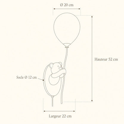 Schéma coté de l'applique ours ballon, hauteur 52 cm | Delvanie