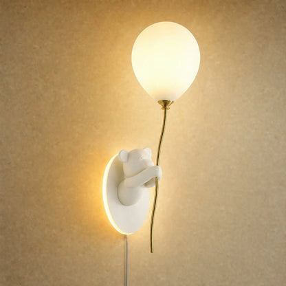 Applique murale ourson et ballon de verre blanche, packshot | Delvanie