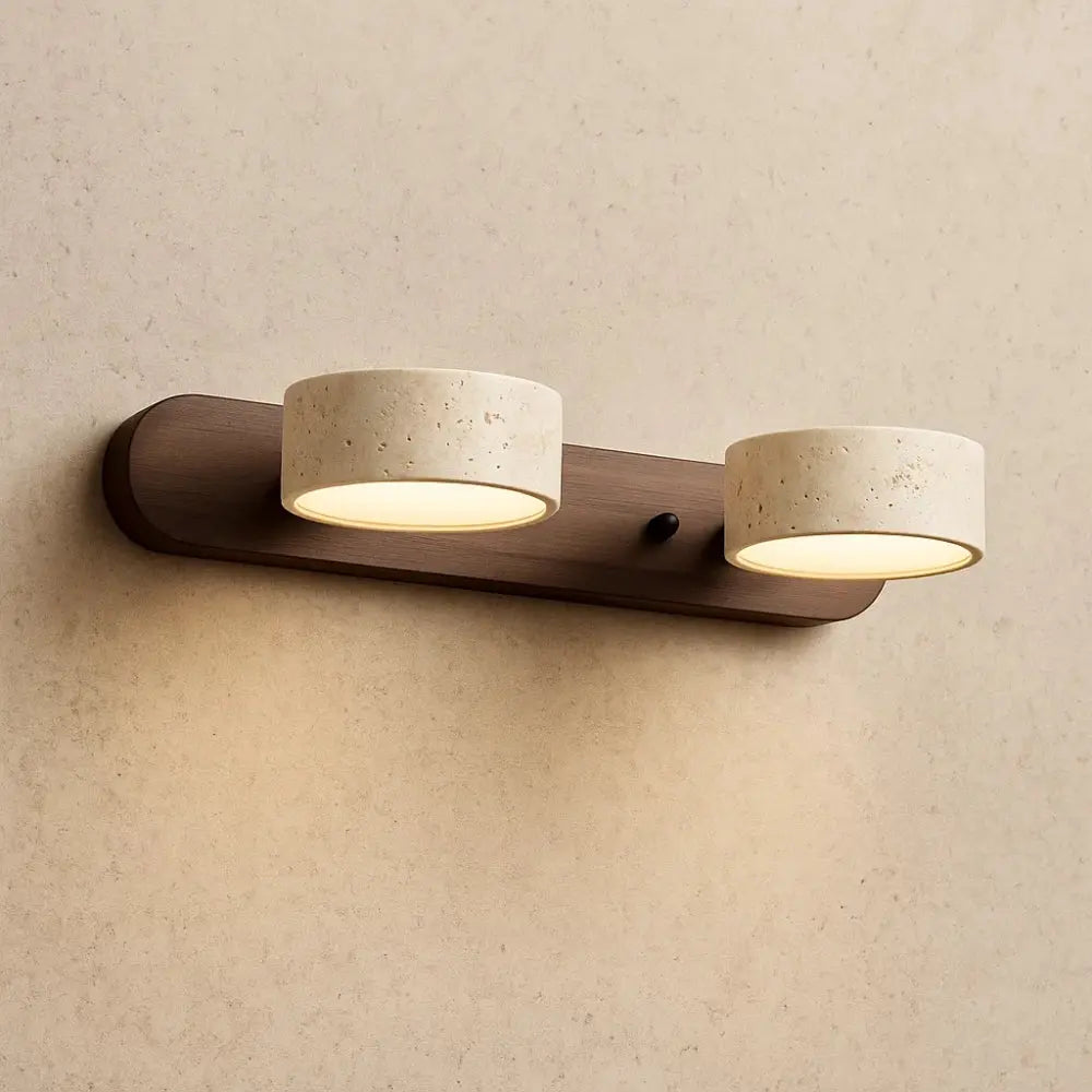 Applique Murale Travertin - Équilibre subtil | Solveta - Noyer / 2 Lumières: Ø 32 cm × H 6 cm |   Delvanie