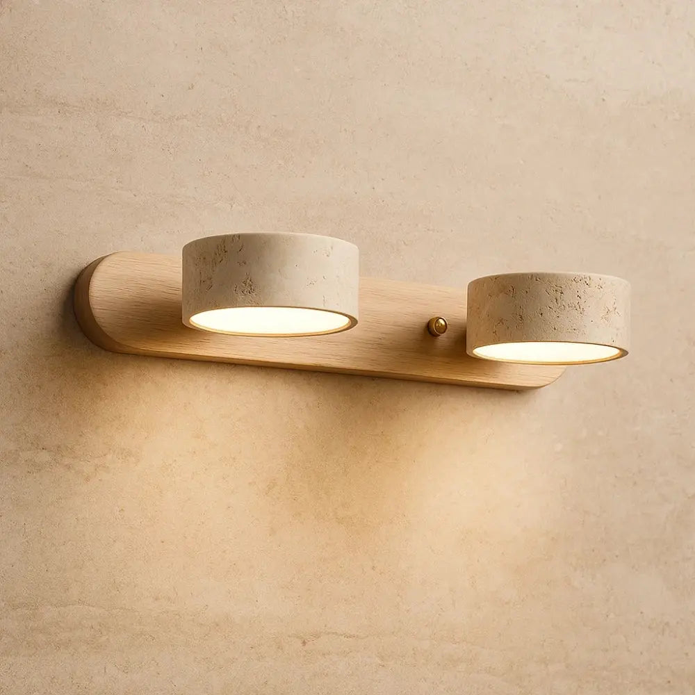 Applique Murale Travertin - Équilibre subtil | Solveta - Bois / 2 Lumières: Ø 32 cm × H 6 cm |   Delvanie