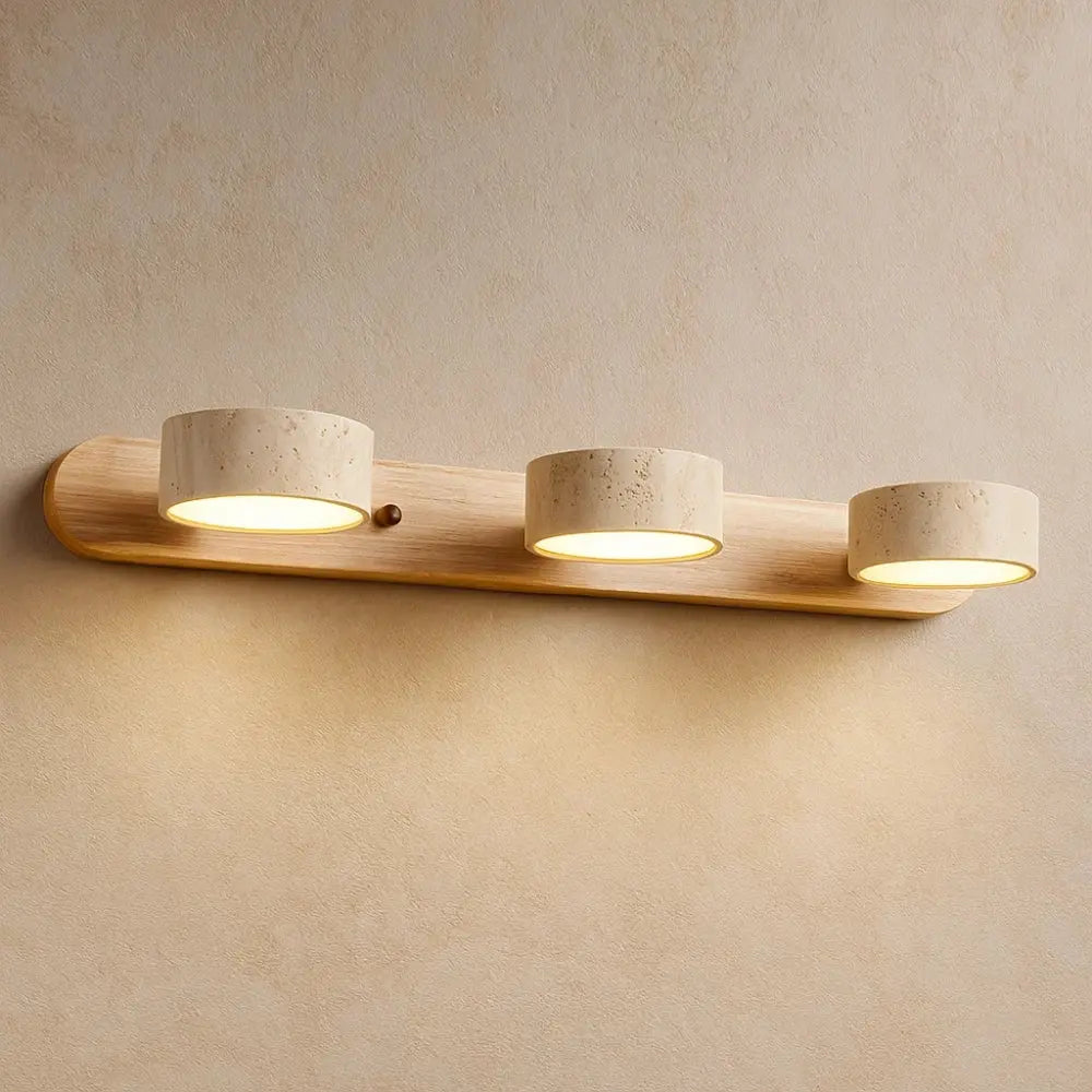 Applique Murale Travertin - Équilibre subtil | Solveta - Bois / 3 Lumières: Ø 51 cm × H 6 cm |   Delvanie
