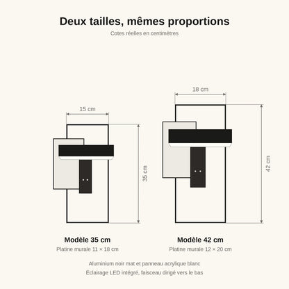 Schéma coté de l'éclairage extérieur mural Fialdo, modèles 35 cm et 42 cm