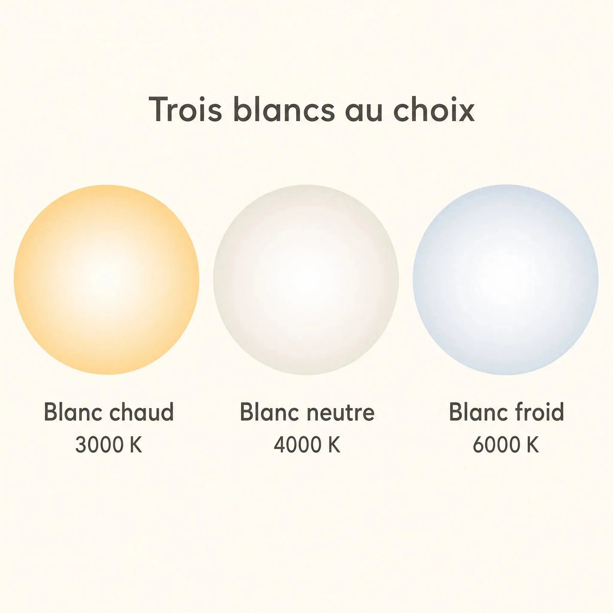 Les trois températures de blanc de la suspension Marlova, blanc chaud 3000 K, neutre 4000 K, froid 6000 K | Delvanie