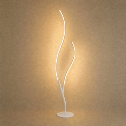Lampadaire LED Ramillo en finition blanc mat, deux branches ondulantes, 145 cm