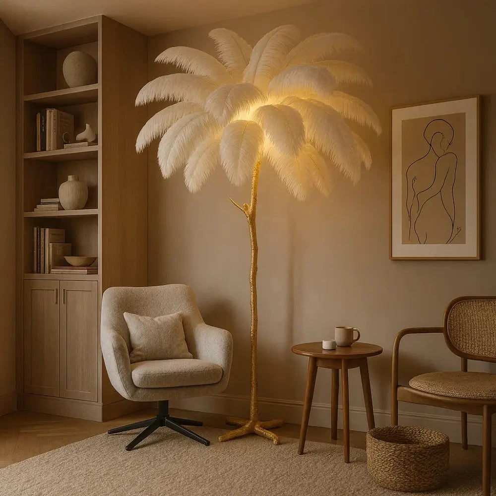 Lampadaire Plume - Plumes d'Autruche Opulentes | Ostrélys -  |   Delvanie