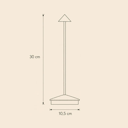 Schema cote de la lampe de table sans fil Yuzano, hauteur 30 cm et base 10,5 cm