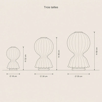 Schema cote des trois tailles de la lampe d'ambiance cocon | Delvanie