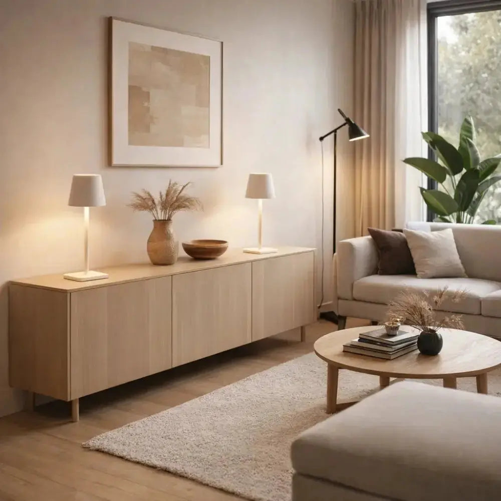 Lampe de Table LED Sans Fil - Élégance Japandi Discrète | Lysora -  |   Delvanie