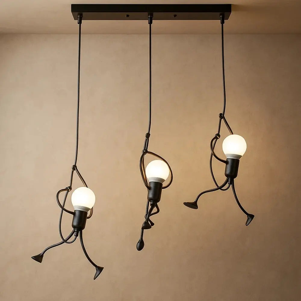 Luminaire Suspension Design - Bonhomme Suspendu | Ironman - 3 hommes en ligne / Blanc froid |   Delvanie
