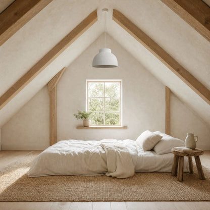 Suspension Nivoya Ø 39 cm dans une chambre d'amis sous combles | Delvanie