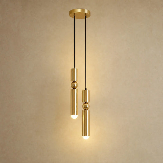 Lustre moderne Sumiro en laiton doré, version deux lumières sur une seule platine