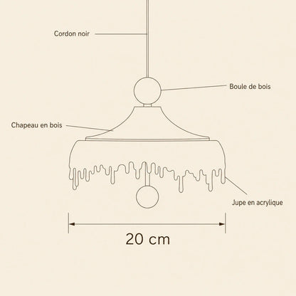 Schéma coté de la petite suspension Aubine, 20 cm de diamètre