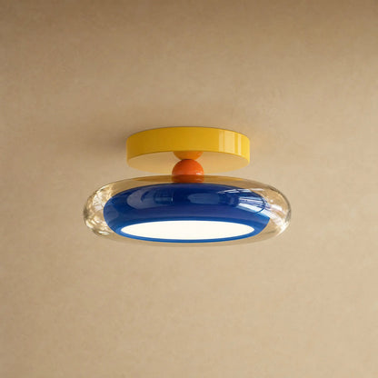 Plafonnier couloir en verre bleu cobalt, galet lumineux Prismya | Delvanie