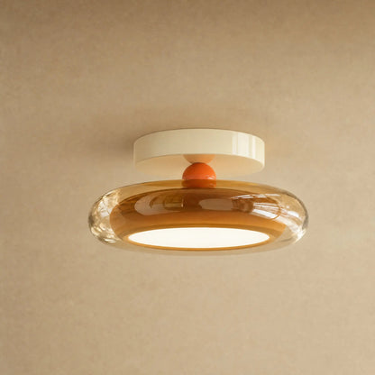 Plafonnier en verre ambré et platine crème, galet Prismya | Delvanie