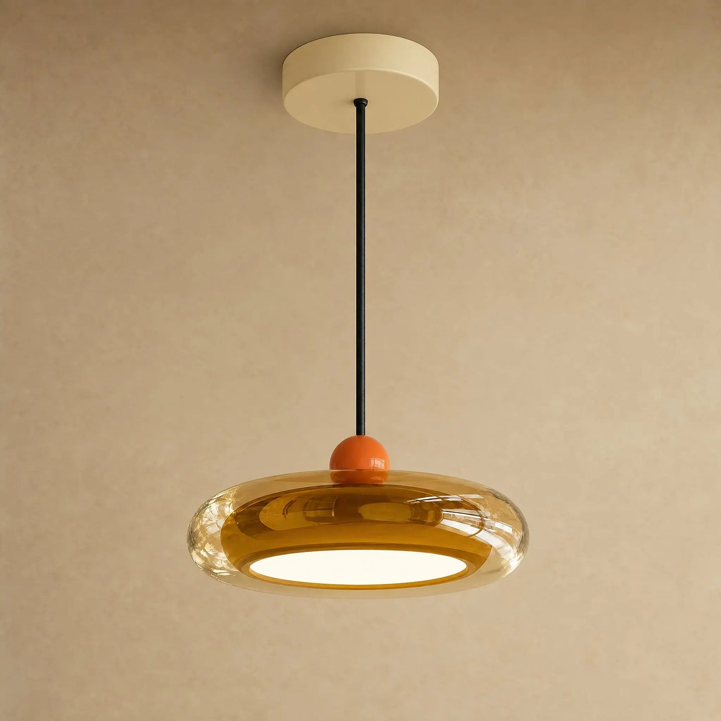 Suspension en verre ambré et platine crème, Prismya | Delvanie