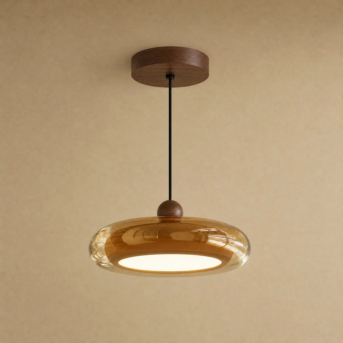 Suspension en verre ambré et platine effet noyer, Prismya | Delvanie