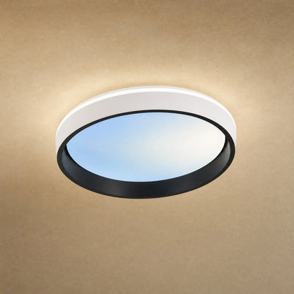 Plafonnier design Azuléa, anneau bicolore et dôme en mode ciel bleu | Delvanie