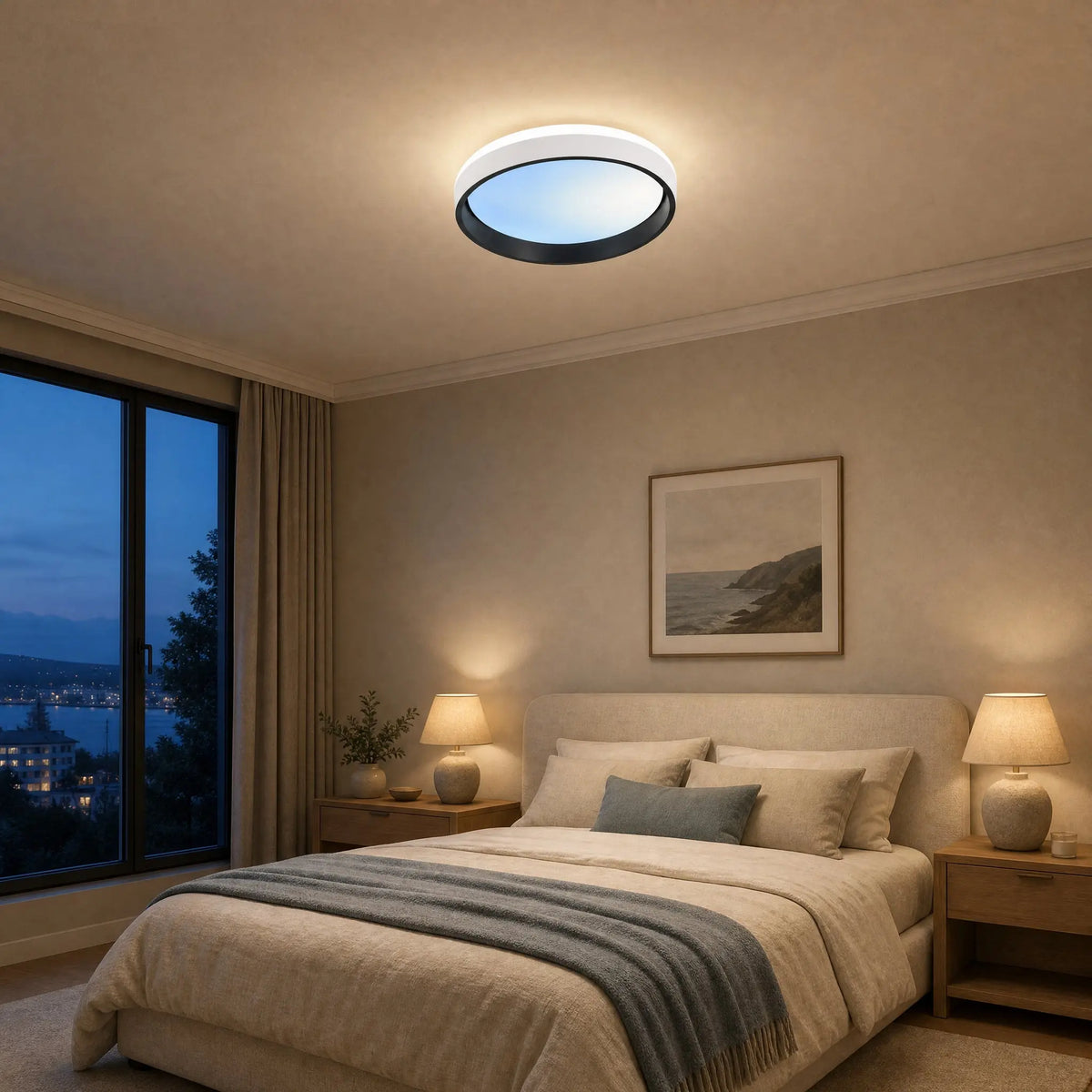 Plafonnier design Azuléa en mode ciel bleu apaisant dans une chambre | Delvanie