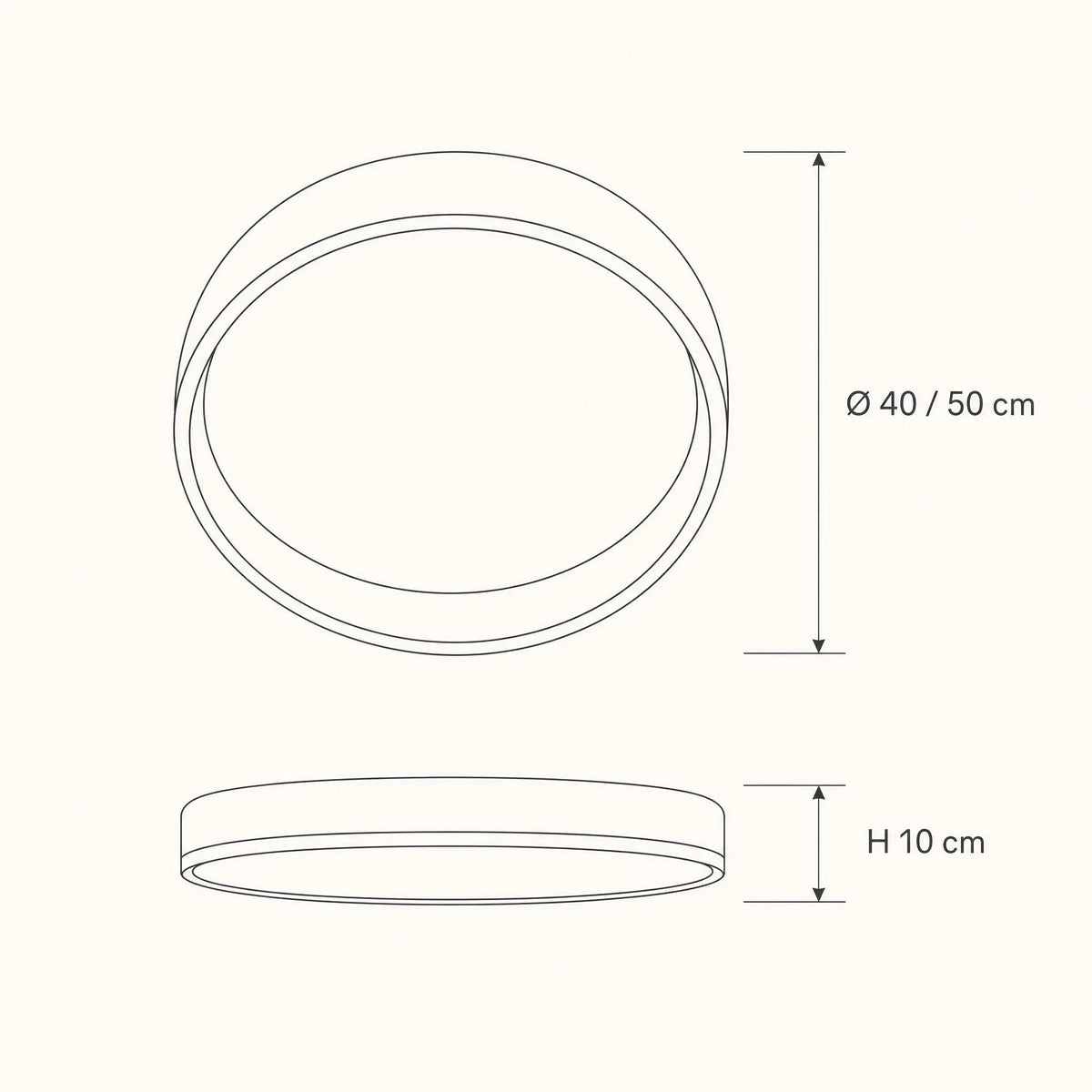Schéma des dimensions du plafonnier Azuléa, Ø 40 et 50 cm, hauteur 10 cm | Delvanie