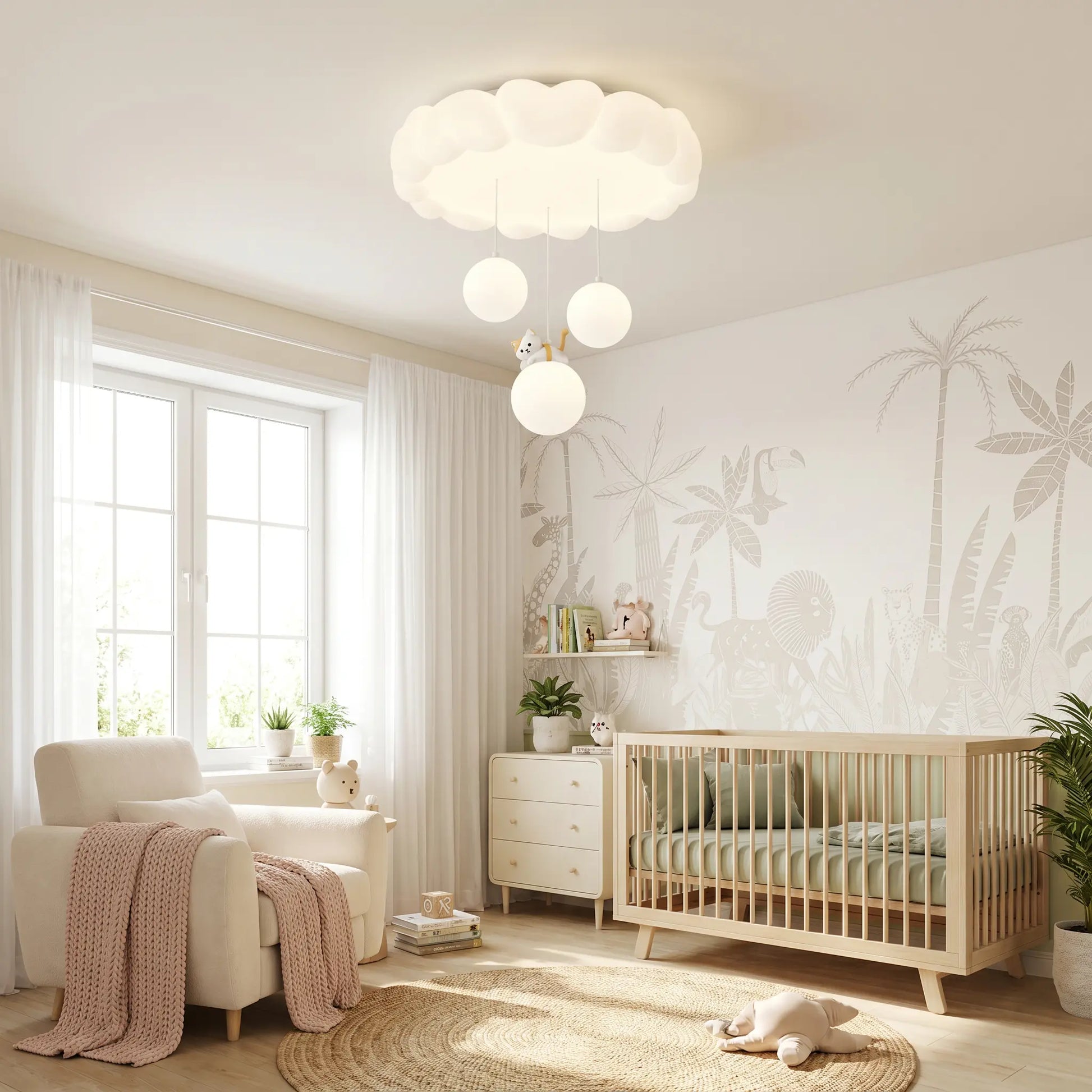 Plafonnier Célyna dans une chambre de bébé lumineuse en journée