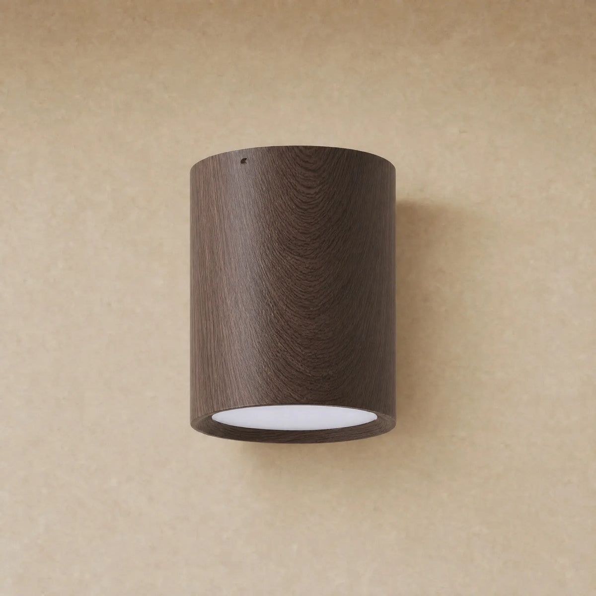 Plafonnier spot cylindrique Noyer, décor effet bois sur métal
