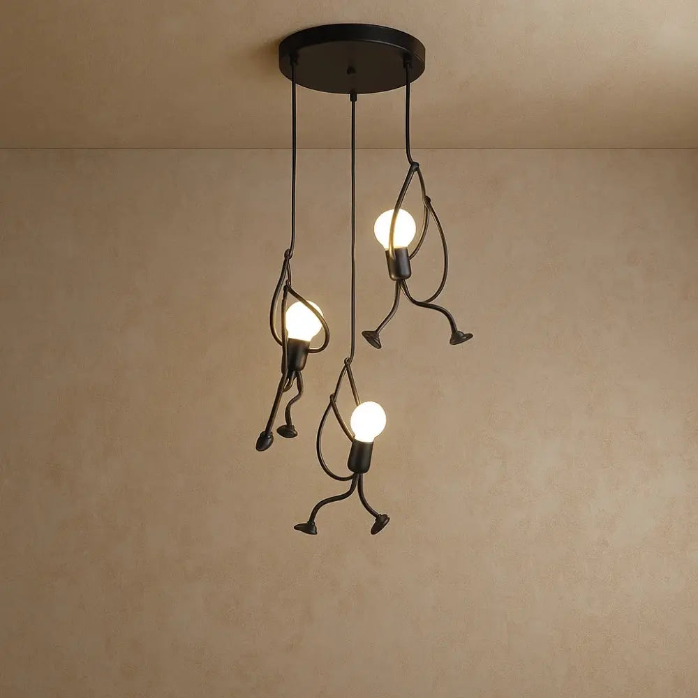 Luminaire Suspension Design - Bonhomme Suspendu | Ironman - 3 hommes en cercle / Blanc froid |   Delvanie