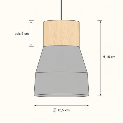 Schéma coté de la suspension béton, diamètre 12,5 cm et hauteur 16 cm | Delvanie