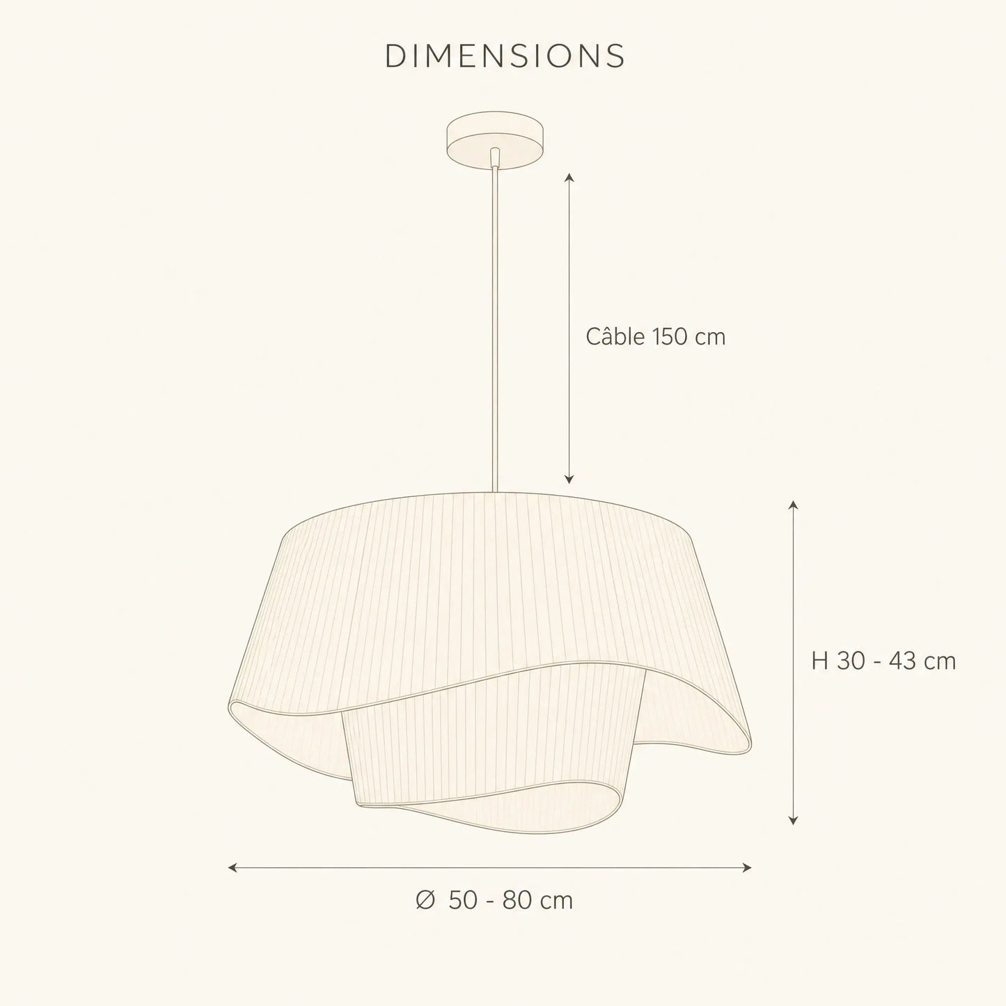 Schéma des dimensions de la suspension Naldéa, Ø 50 à 80 cm | Delvanie