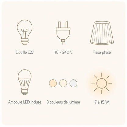 Caractéristiques de la suspension Naldéa, culot E27, 110-240 V | Delvanie