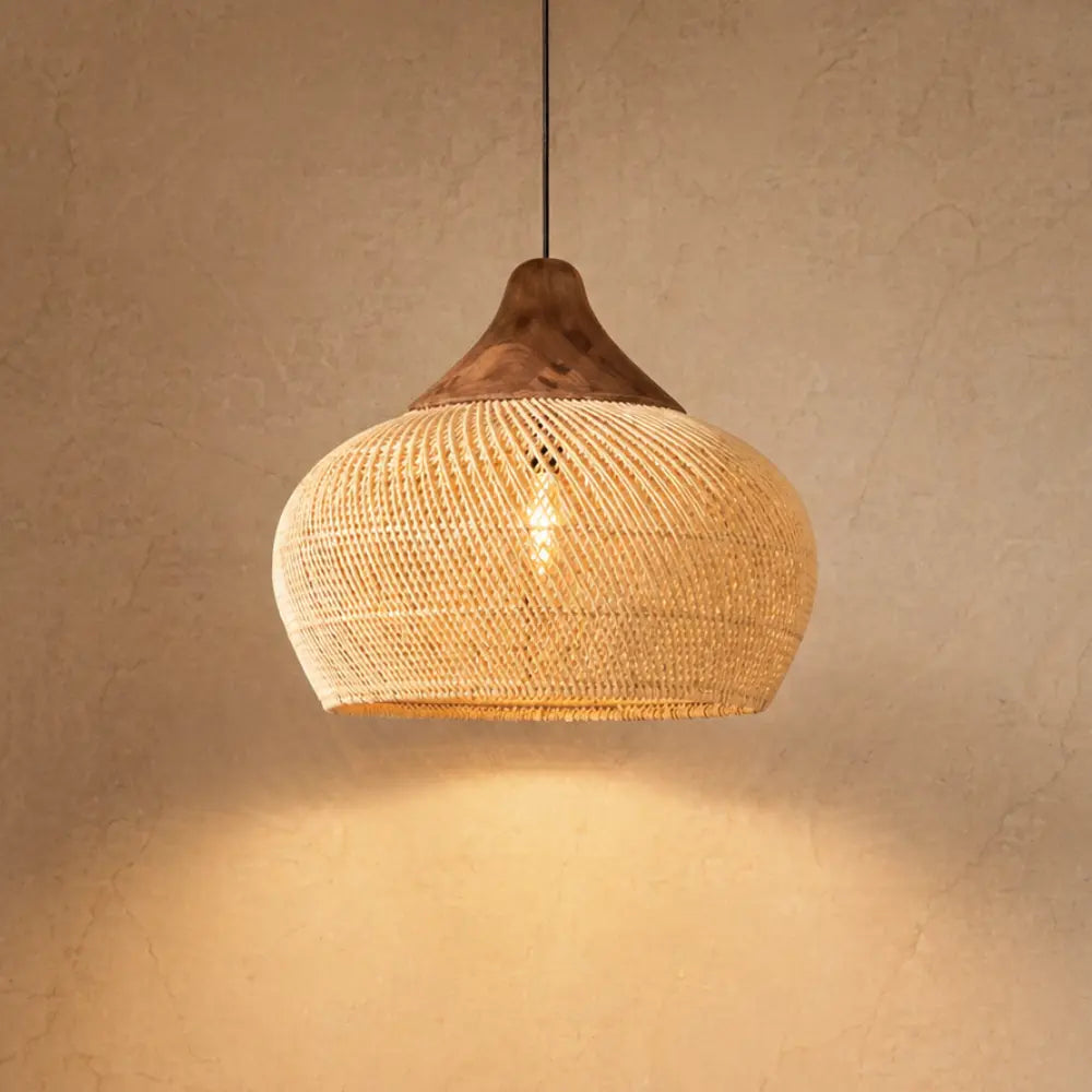 Rattan Pendant Light - Woven Bohemian Halo | Orivane