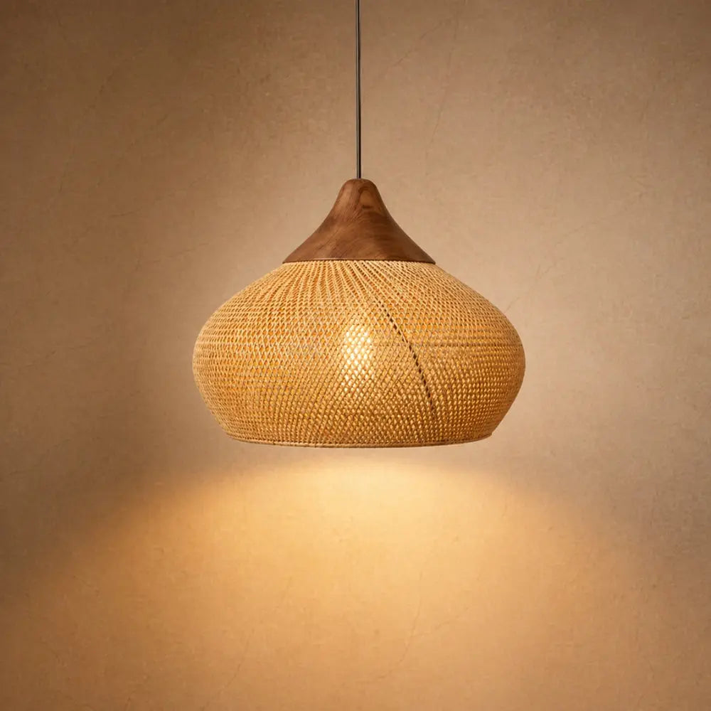 Rattan Pendant Light - Woven Bohemian Halo | Orivane