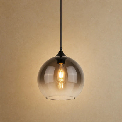 Suspension plafond Iridana, globe de verre dégradé gris fumé et rebord transparent