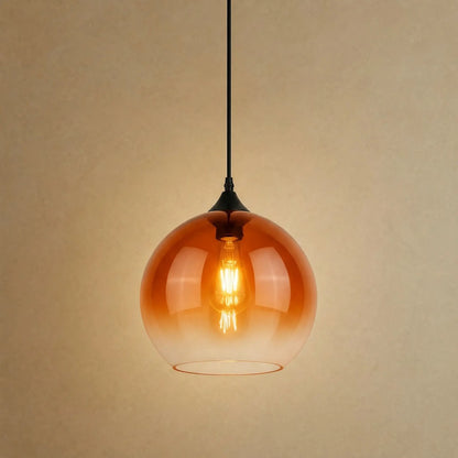 Suspension plafond Iridana, globe de verre dégradé ambre
