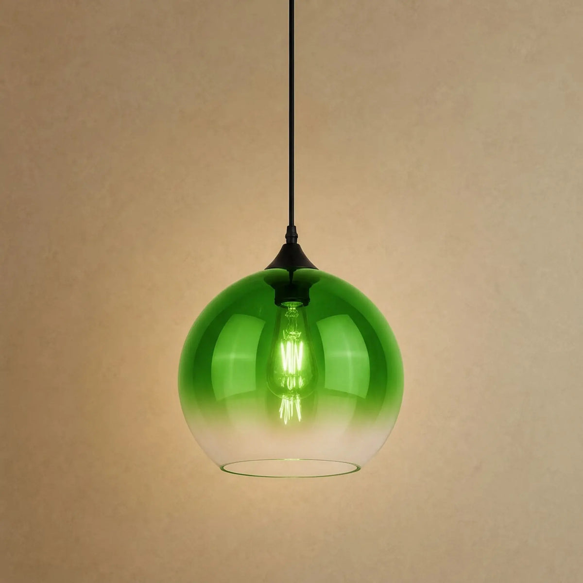 Suspension plafond Iridana, globe de verre dégradé vert