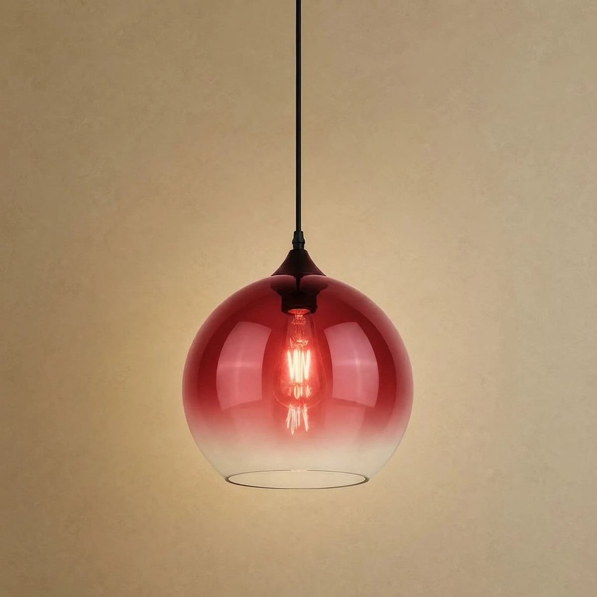 Suspension plafond Iridana, globe de verre dégradé rouge