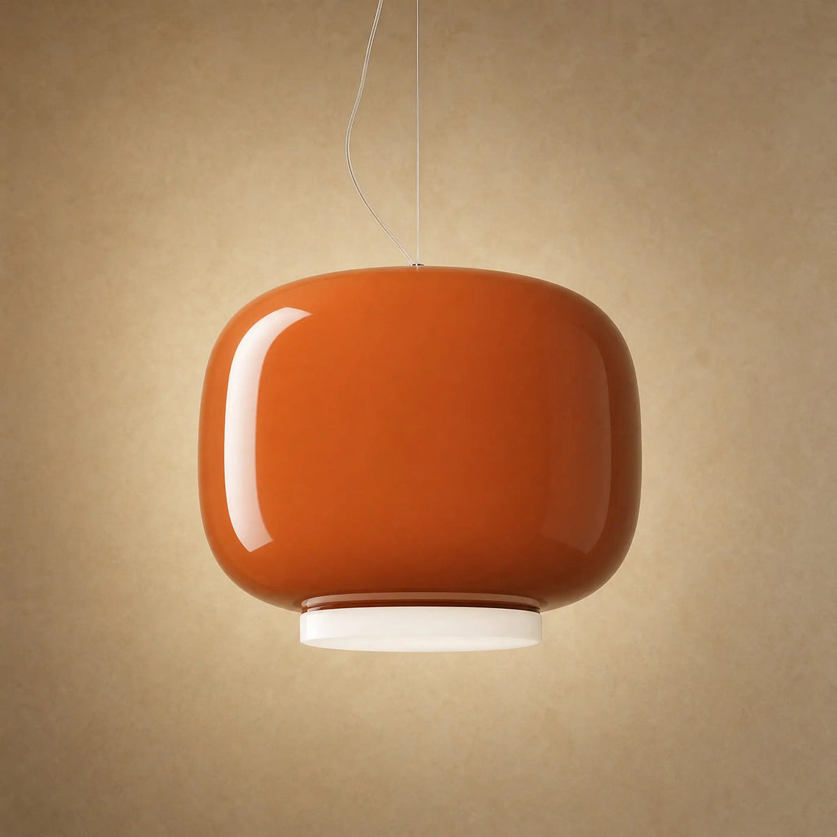 Suspension de table à manger en verre coloré ambre Ø 40 cm, diffuseur opalin | Delvanie