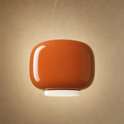 Suspension de table à manger en verre coloré ambre Ø 40 cm, diffuseur opalin | Delvanie