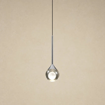 Suspension en verre fumé Cendrys, finition chrome poli, boule de 10 cm à cœur de lune givré