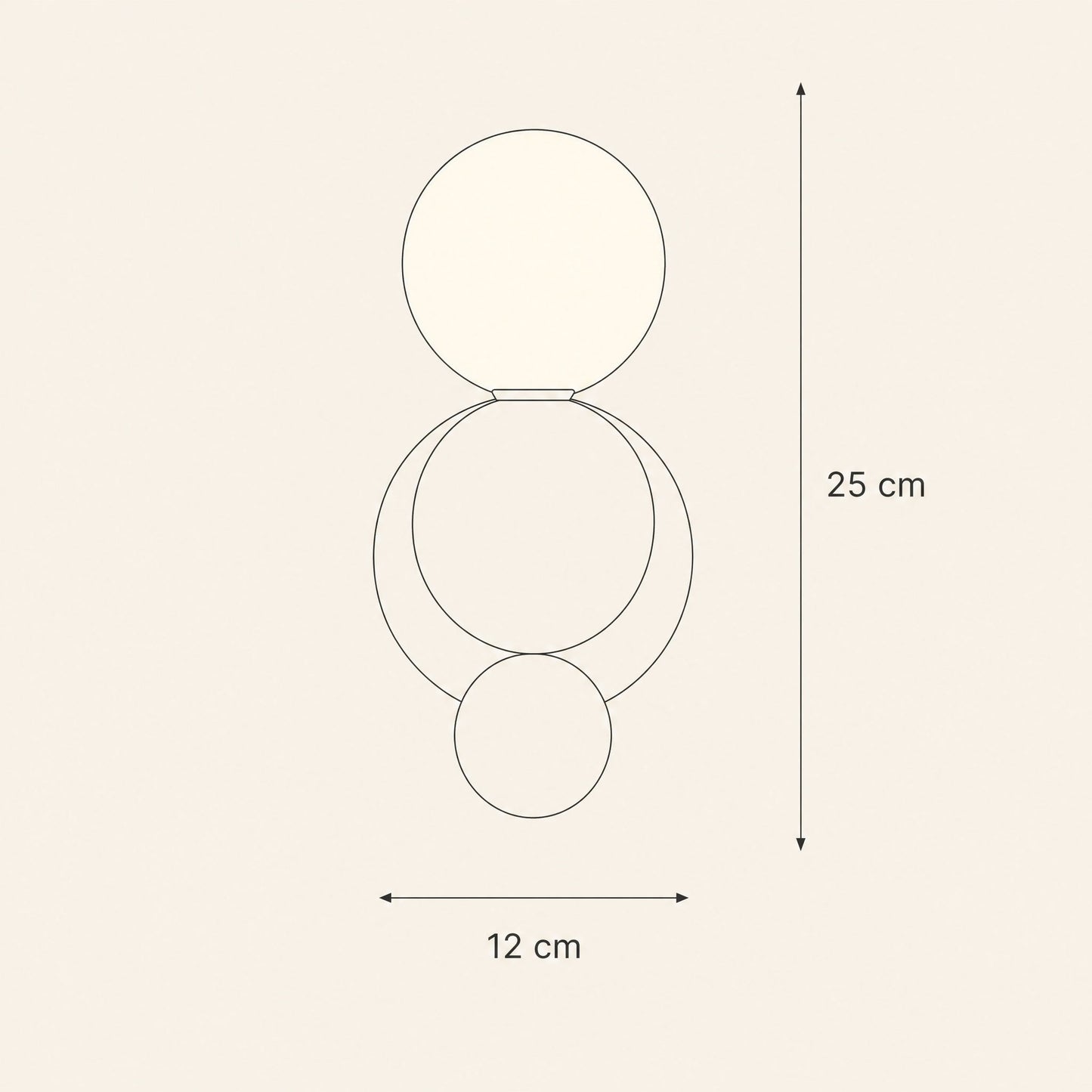 Schéma coté de l'applique murale boule, 12 cm de large sur 25 cm de haut | Delvanie